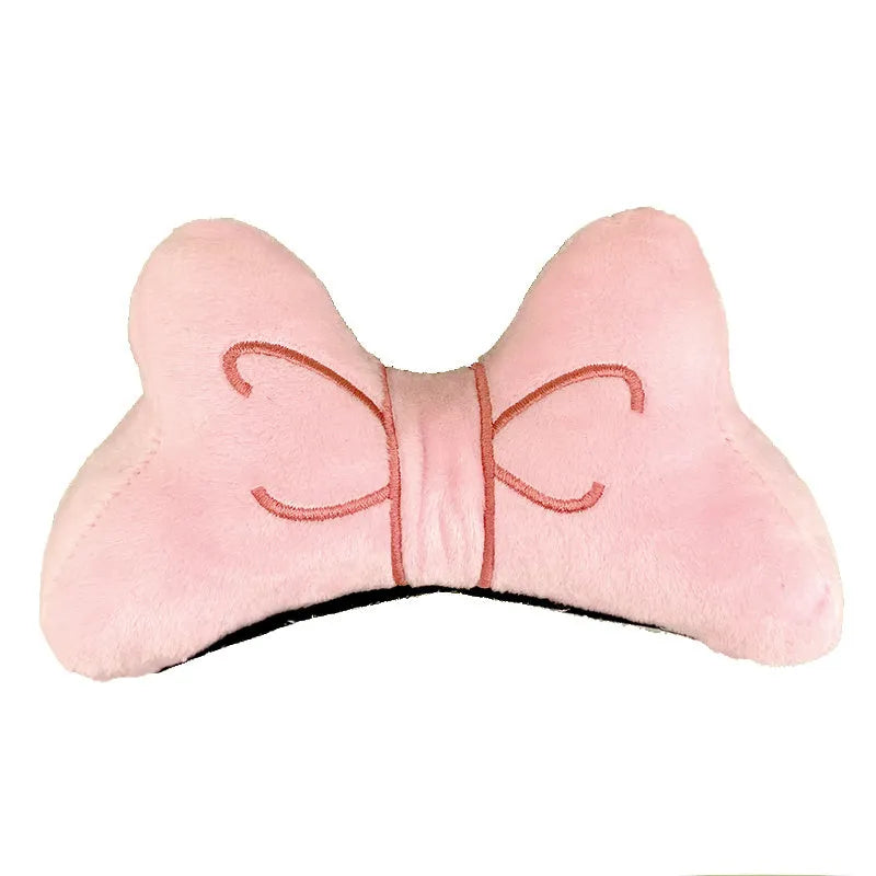 Soft plush bow decoration for motorcycle or ski helmet in red or pink colours