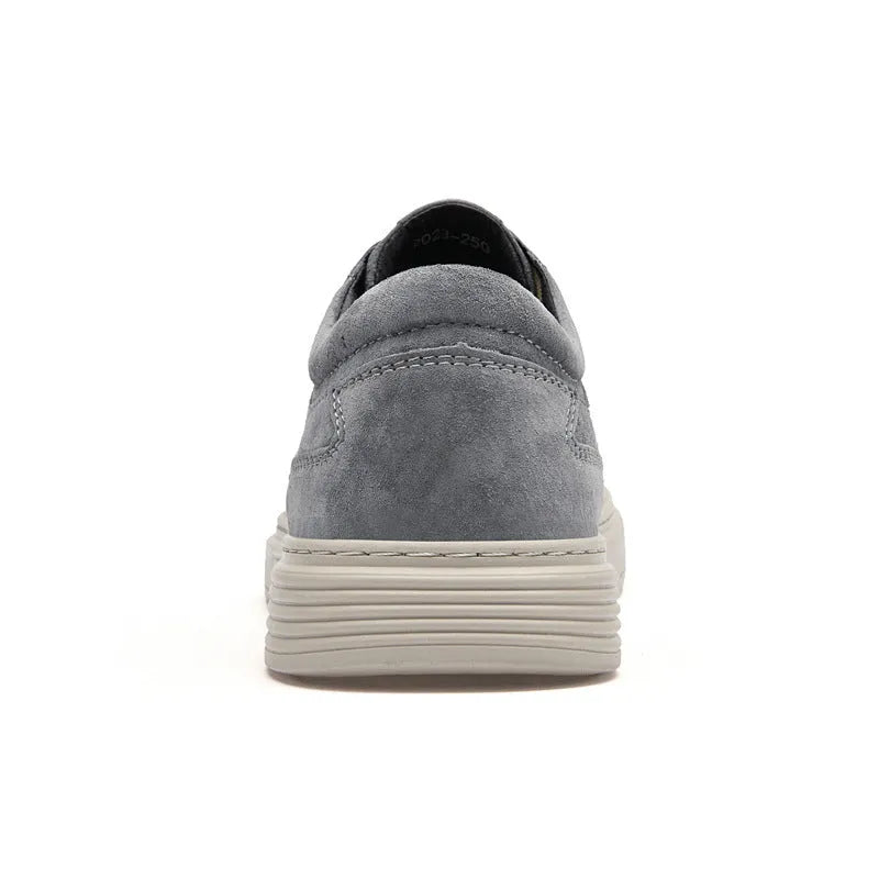 Men's grey casual leather skate shoes with rubber sole and round toe design