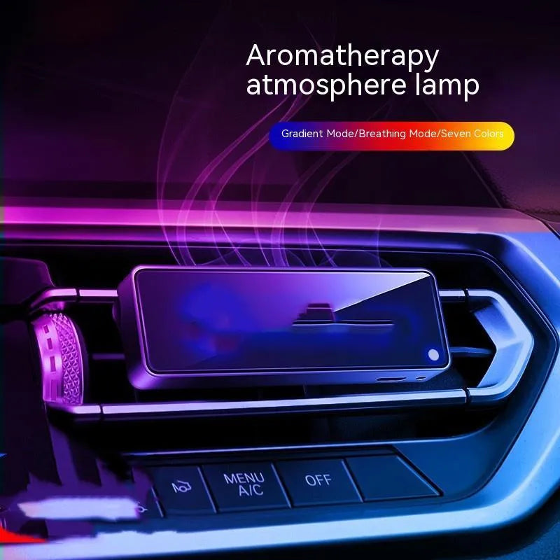 Black automobile aromatherapy LED light for car vent installation with fragrance sticks