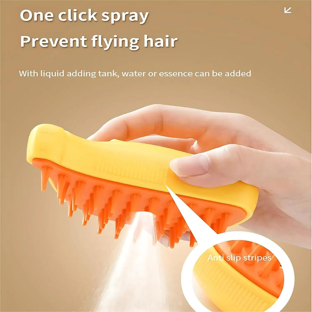 Green rechargeable cat steam brush with silicone teeth and massage function for pet grooming