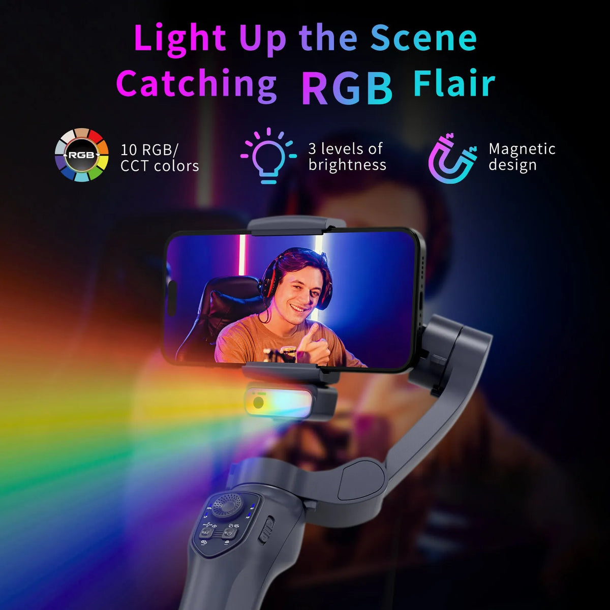Foldable handheld video stabiliser head in L7Cpro gun colour with USB charging port