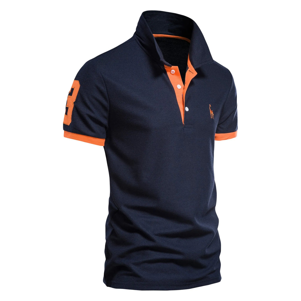Men's slim fit grey T-shirt with a detailed deer embroidery design on the chest.