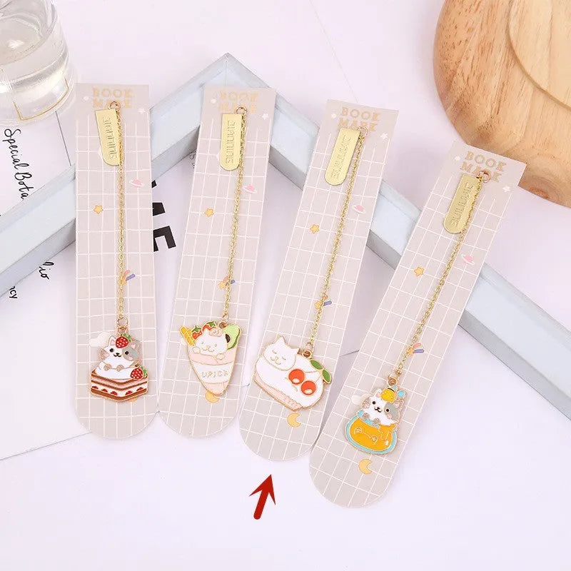Creative metal cat bookmark pendant with cartoon designs measuring 3.8cm by 18.3cm