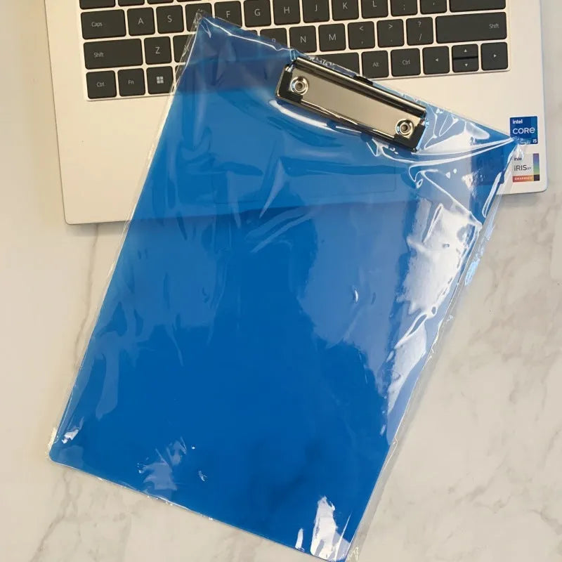 A4 and A5 transparent PP writing board with metal clip, shown in multiple colour options.