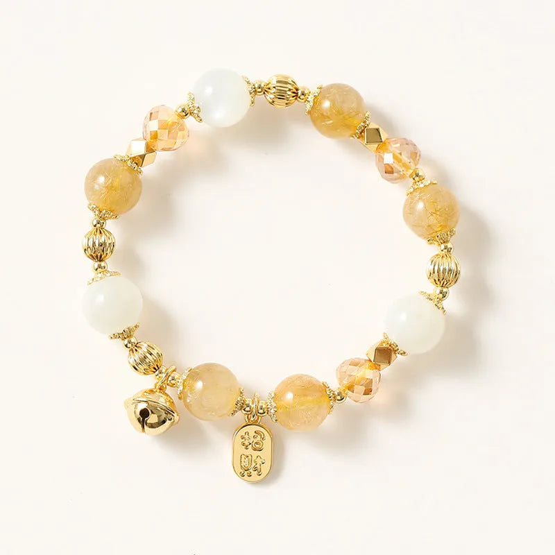 Gold electroplated rutilated quartz crystal bracelet in Korean style design