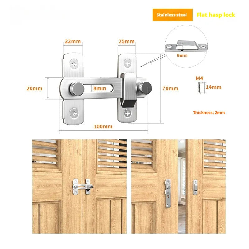 Sliding door hasp lock with black carbon steel 90-degree latch and stainless steel body