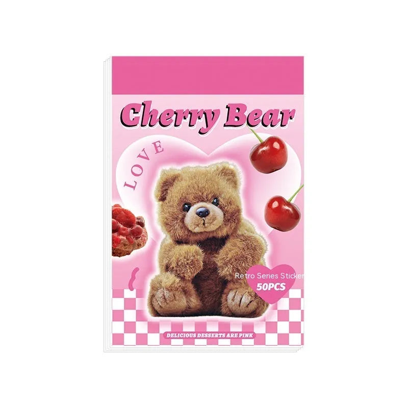 American retro cartoon sticker book open showing 4x6cm sheets in multiple colours.