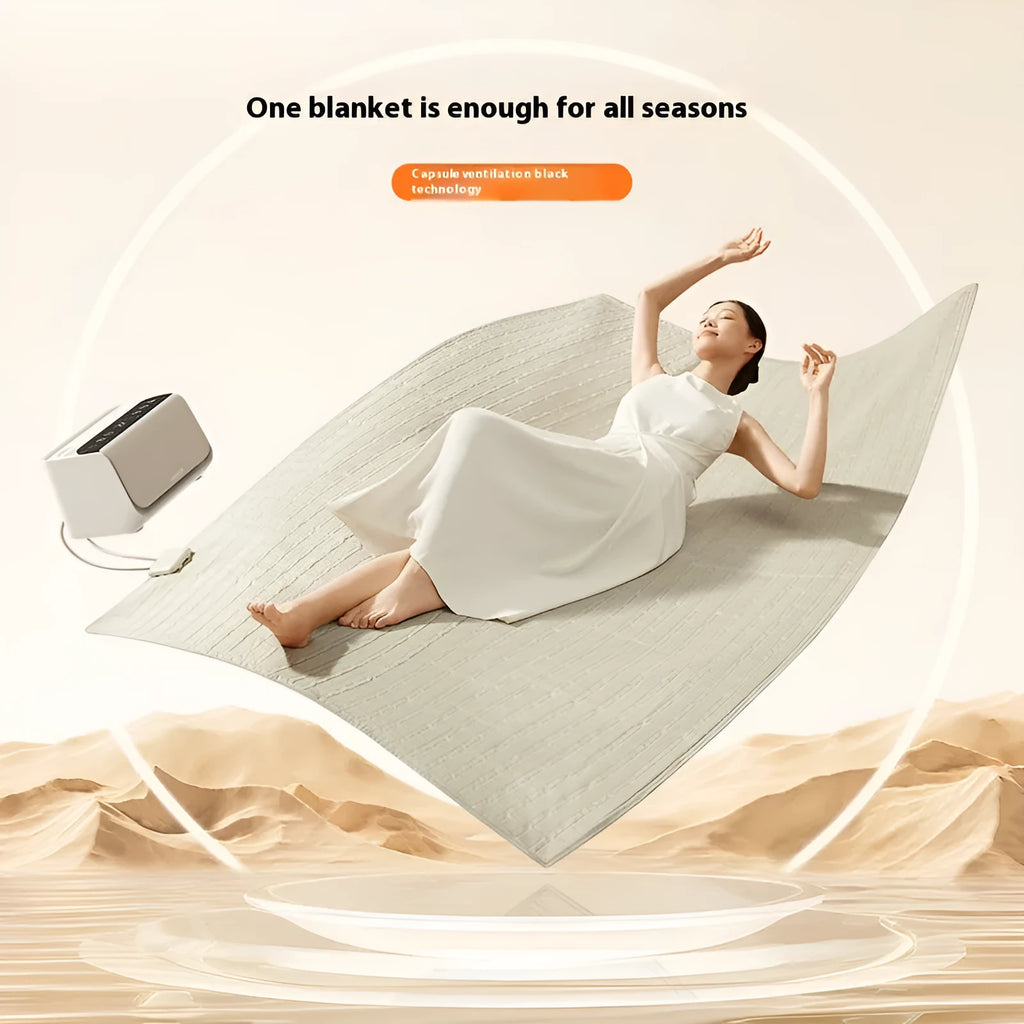 White Aideng plush electric water blanket with smart host controller for under-bed heating.
