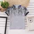 Boy's short sleeve cotton t-shirt in solid colour with lapel collar.