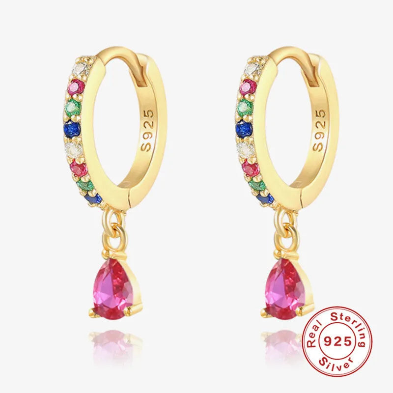S925 sterling silver geometric water drop earrings with electroplated finish and decorative stones