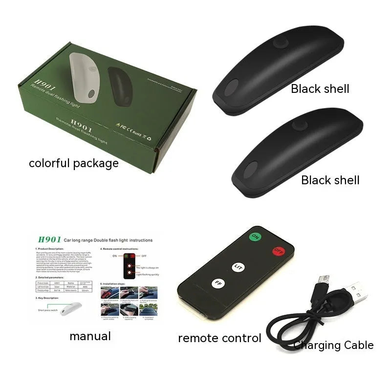 Car strobe light with remote control for vehicle visibility in poor weather