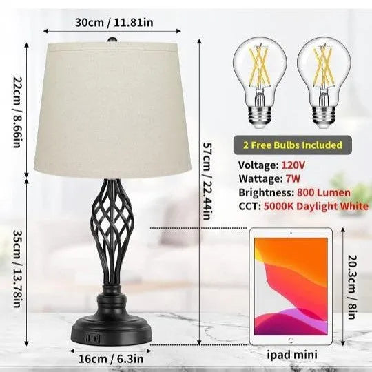 Modern alloy bedside lamp with touch dimming and a USB charging port on the base.