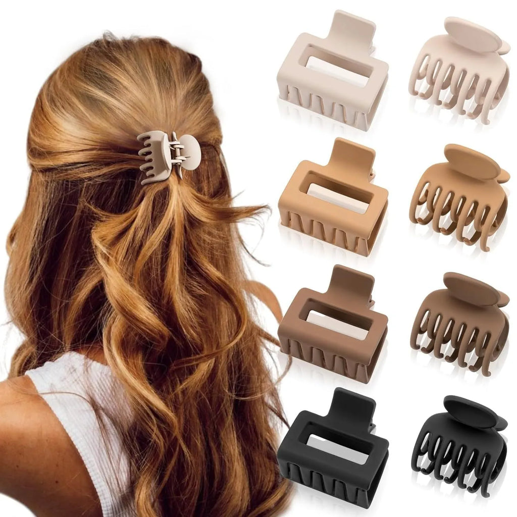 Six rose red plastic hair clips with a frosted grip and pointed toe B-style design.