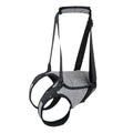 Grey neoprene dog hind leg recovery support belt with adjustable waist and thigh straps