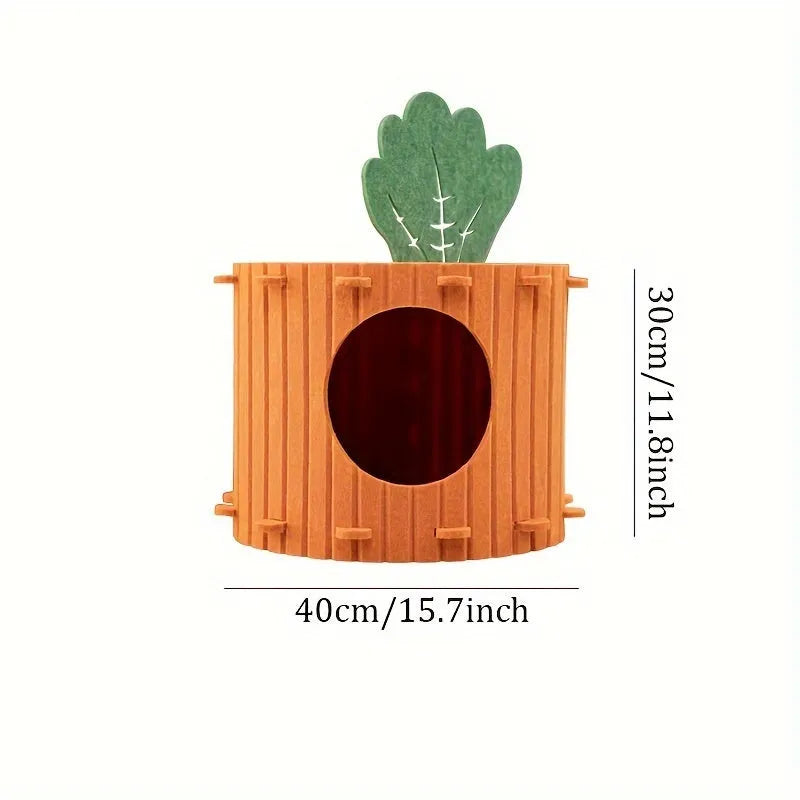 Natural felt semi-enclosed cat nest with drilled holes available in M and L sizes
