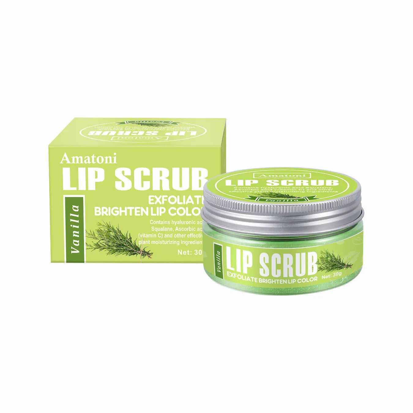 Amatoni Lip Scrub Cream 30g pot in coconut raspberry vanilla watermelon flavours