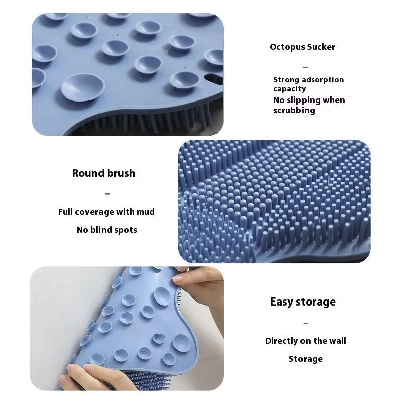 Blue silicone bath massage cushion with textured surface measuring 31 by 32 centimetres