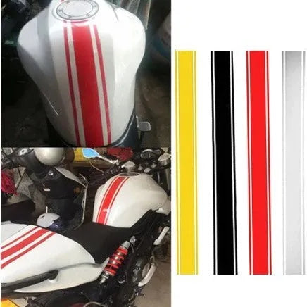 Roll of black reflective pinstripe motorcycle sticker for gas tank lid customisation.