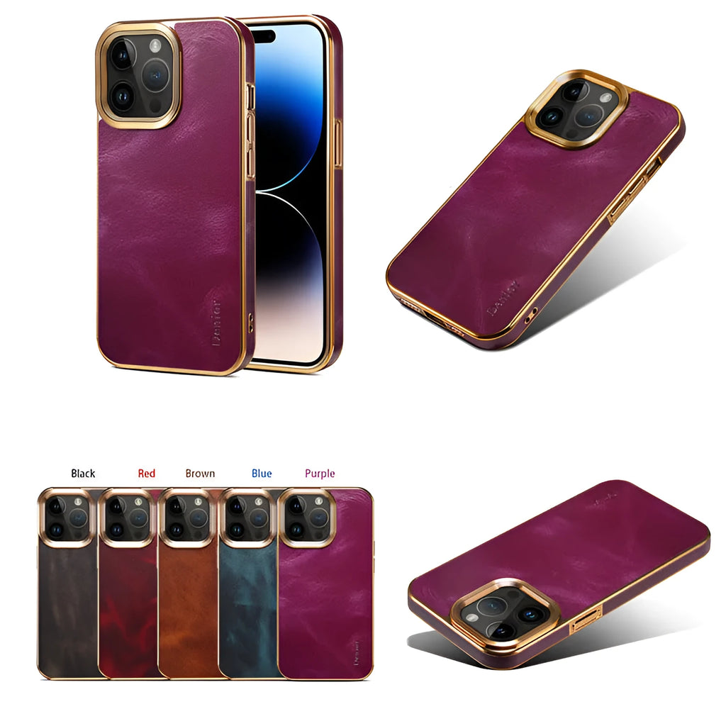 Handmade vintage leather phone case for iPhone showing slim profile and precise cutouts