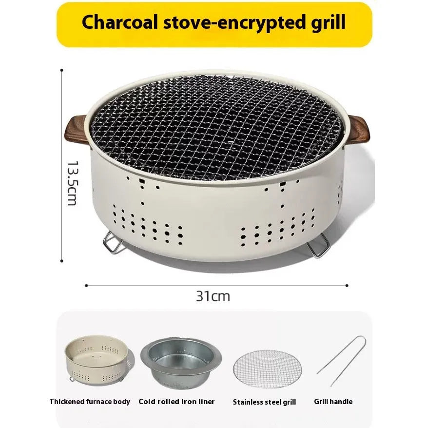 Portable indoor charcoal stove with grill rack disk for tea cooking and baking