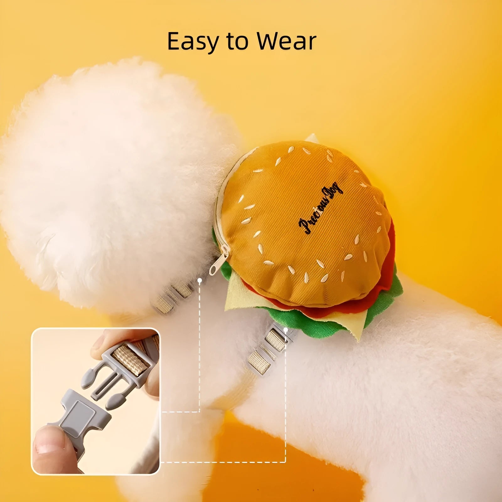 Cartoon hamburger design pet vest leash with adjustable straps and backpack feature