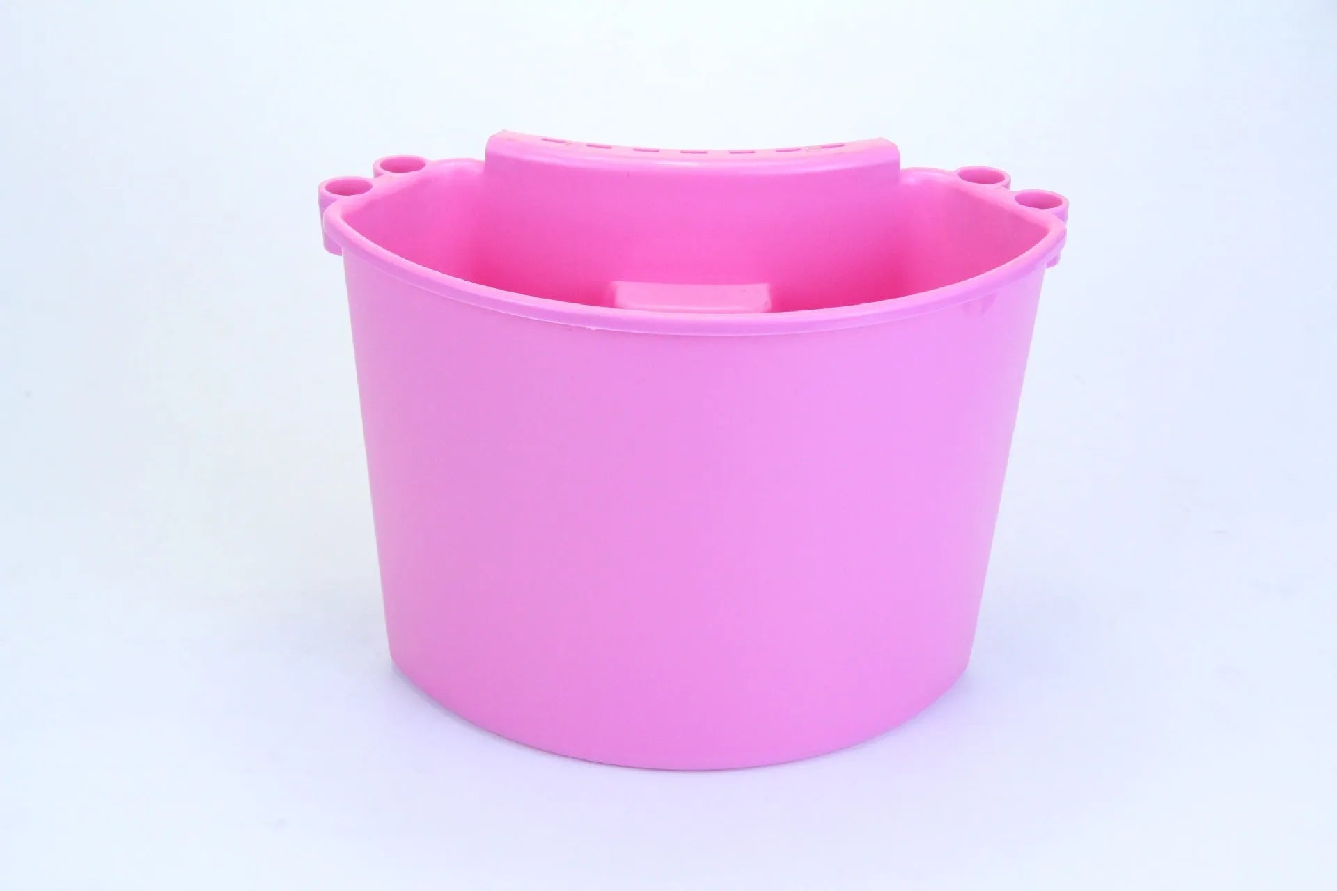 PP plastic car wash bucket shown in available colours: black, red, blue, and pink
