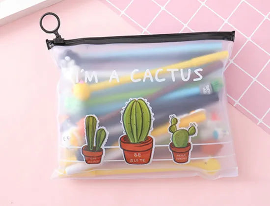 Marvel series cartoon cactus pen set with 20 black 0.5mm pens in plastic case