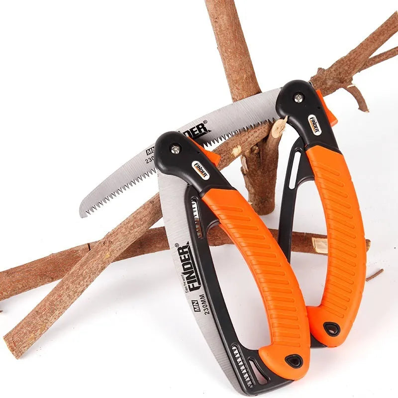 230mm folding garden hand saw with TPR handle and 65MN steel blade for pruning tasks