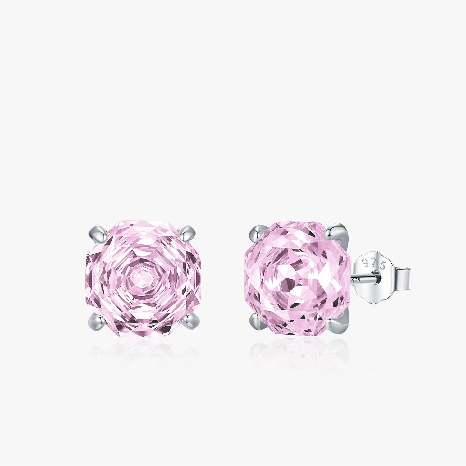 S925 sterling silver rose stud earrings for women in pink with 6mm and 8mm size options
