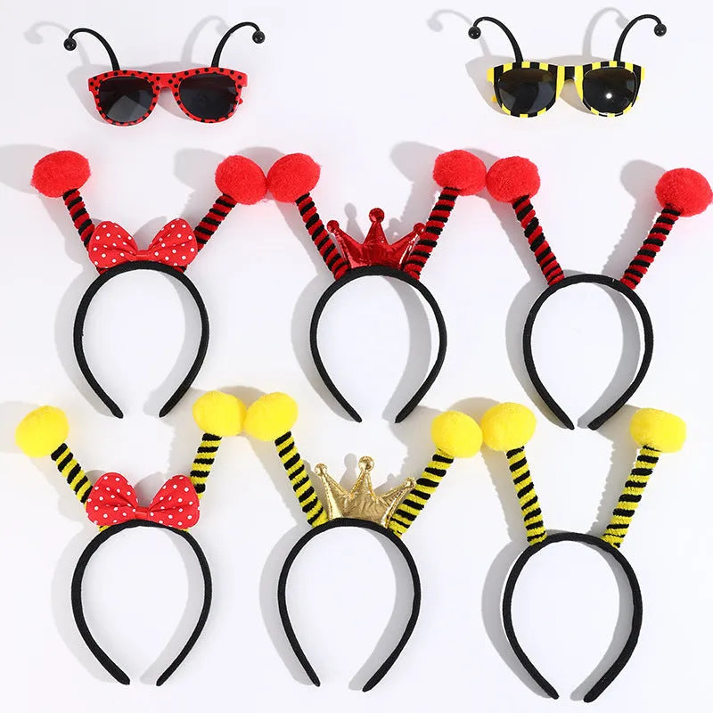 Yellow children's insect costume headband and glasses set with bee butterfly ladybug designs