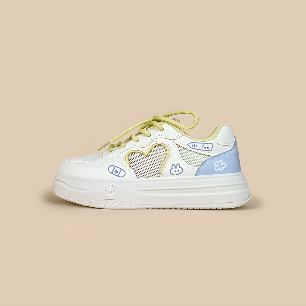 Meow Rabbit Sea Salt Cheese coloured mesh casual sneakers with cross-strap detail and rubber sole