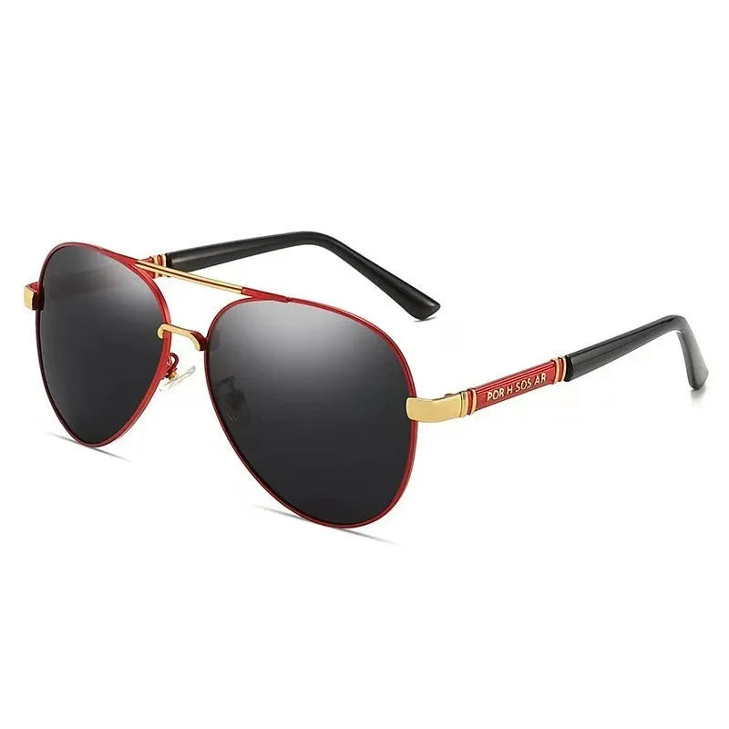 Men's metal frame polarised sunglasses in gold, black and silver colours with grey or colour-changing lenses