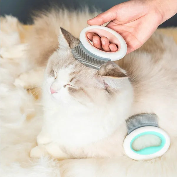 Plastic pet grooming comb for cats and dogs in blue, pink, grey, brown, and green, with double head pocket, pebble, and hook comb styles