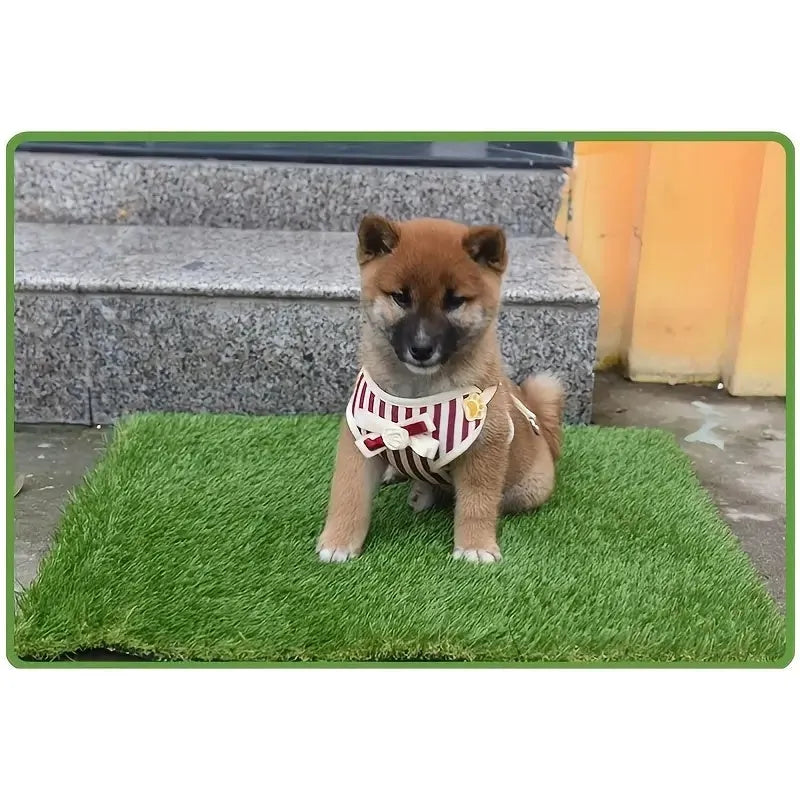 Green artificial grass dog toilet training mat showing realistic turf texture for pet familiarity