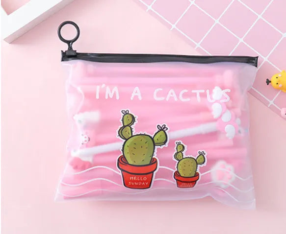 Marvel series cartoon cactus pen set with 20 black 0.5mm pens in plastic case