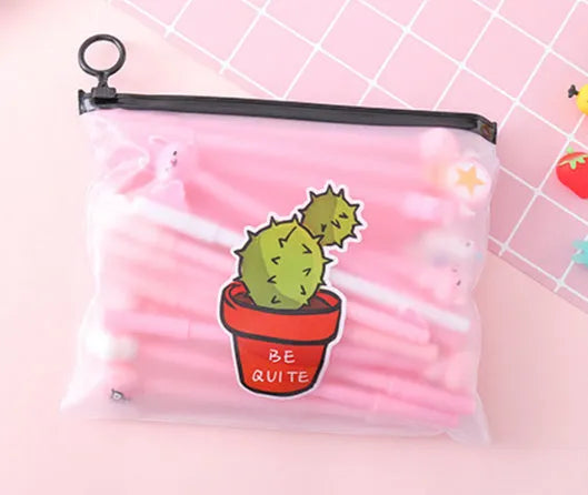 Marvel series cartoon cactus pen set with 20 black 0.5mm pens in plastic case