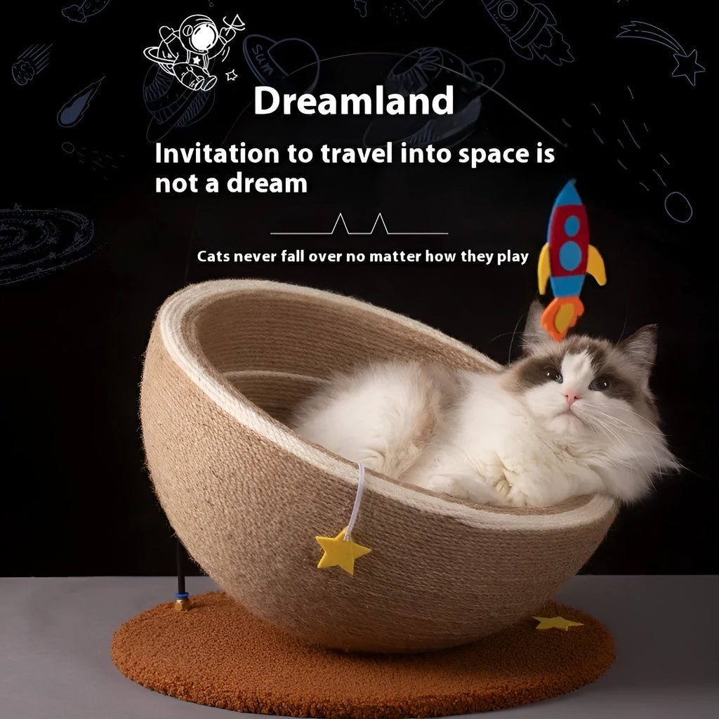 Large integrated cat scratching basin and nest with sisal rope scratching surface and flannel lining in starlight colour