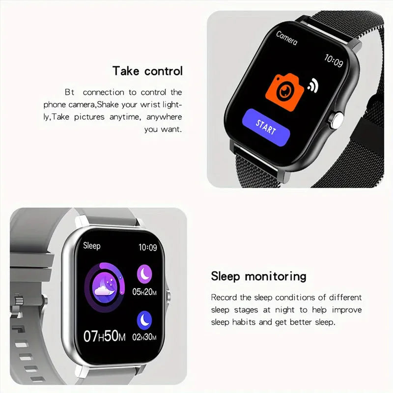 Smart watch with 1.44-inch touchscreen displaying health metrics and call interface