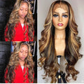 Front lace wig with long curly gradient colour hair and side bangs