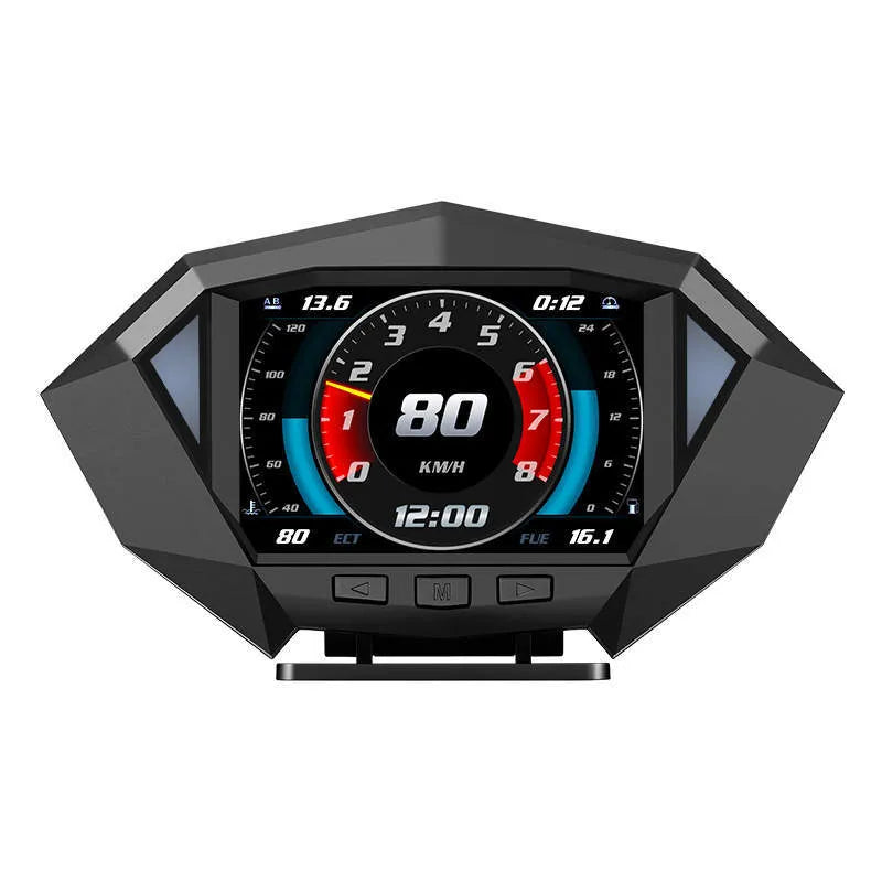 P1 black vehicle head-up display HUD unit with LCD screen and OBD cable.