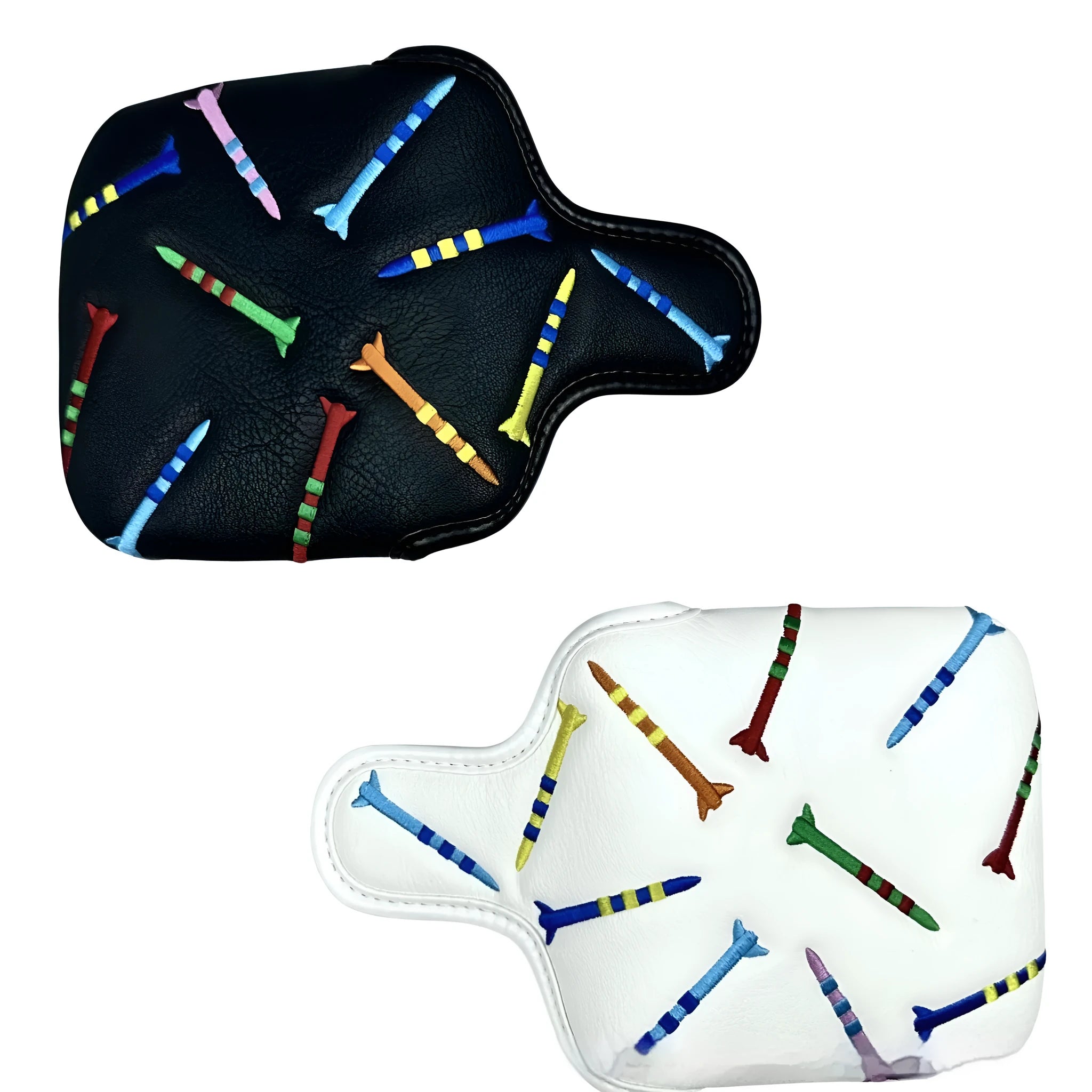 Square golf putter protective sleeve with rocket pattern design in black PU leather