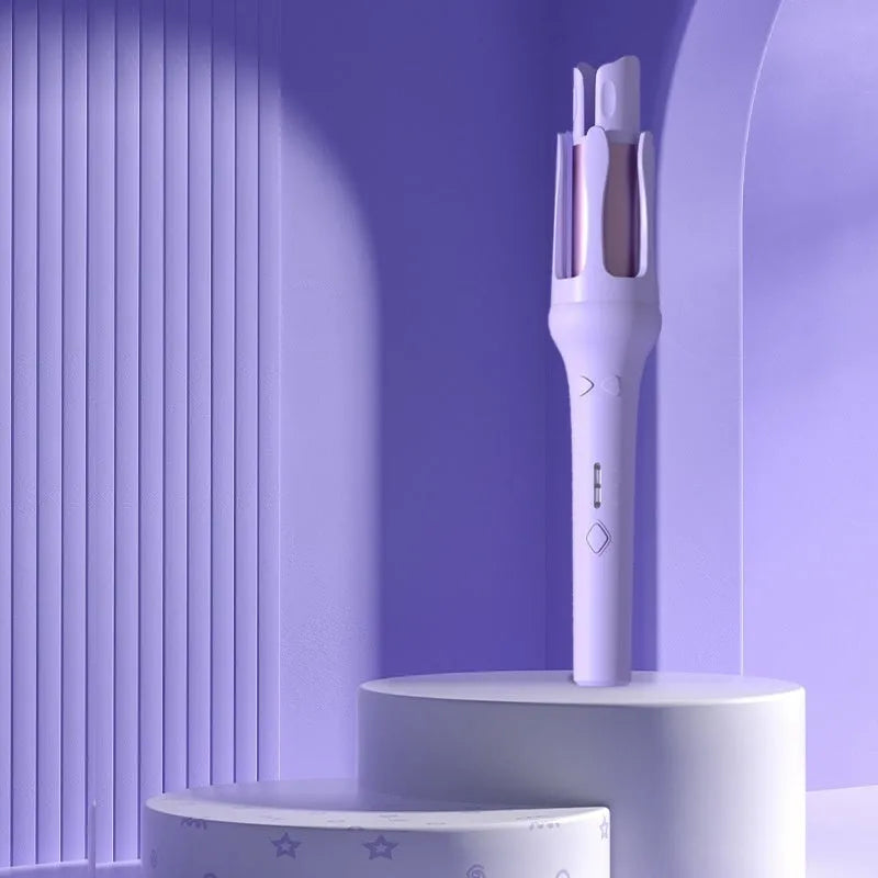 Automatic hair curler with 32mm barrel in white brand pink colour with multiple plug adapters