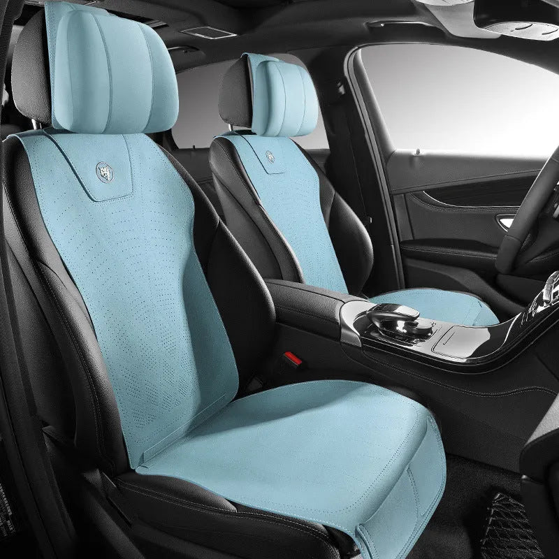 Tailored leather ultra thin car seat cover in Hermes Orange with gradient drilling detail