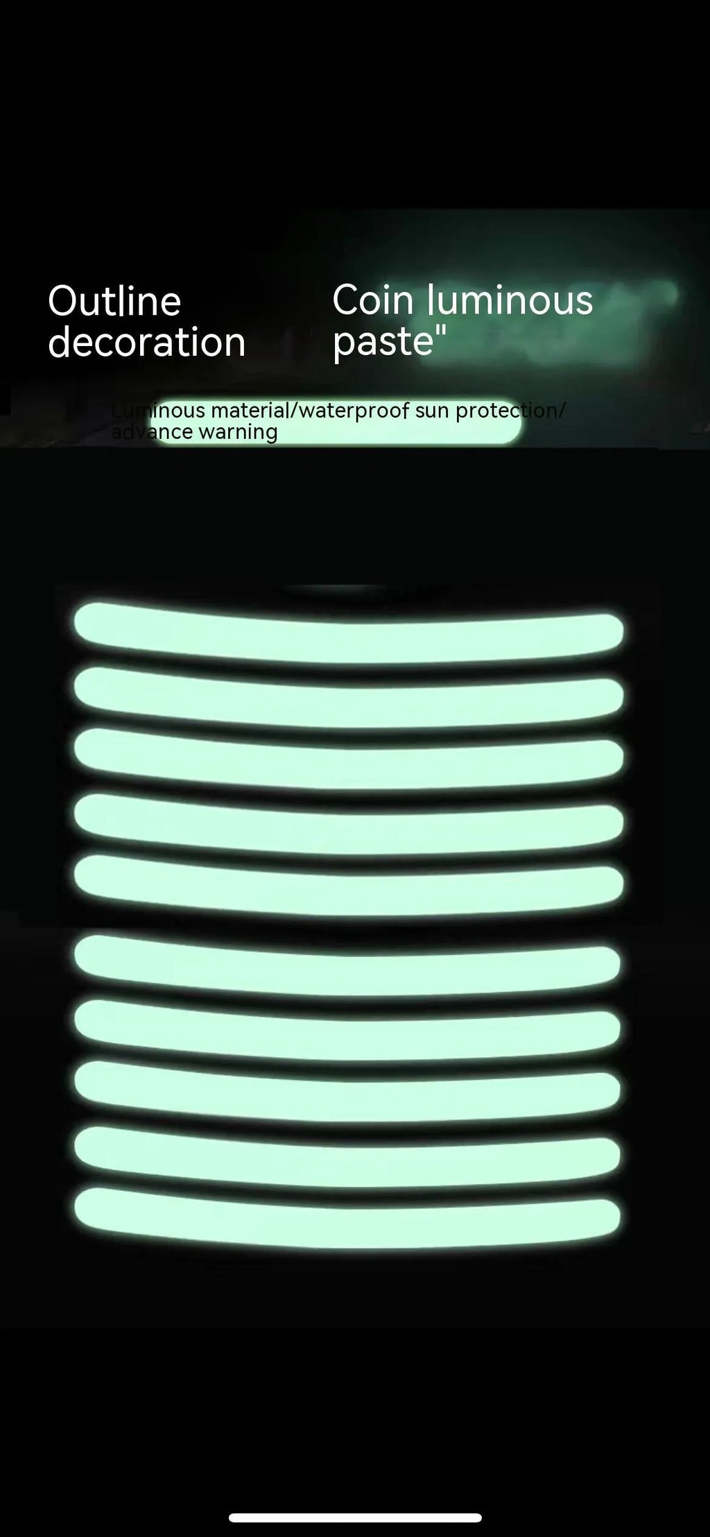 Pack of 20 arc-shaped reflective PVC stickers for car wheel hubs in various fluorescent and metallic colours