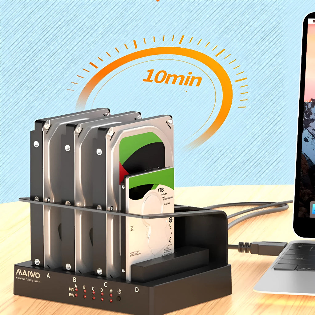 K305BU3S four-bay external hard drive docking station for 2.5-inch SATA drives with cables and accessories