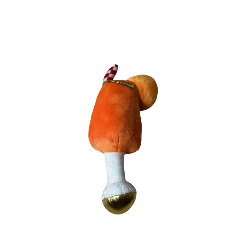 Yellow plush wine glass shaped squeaky dog toy measuring 7cm tall