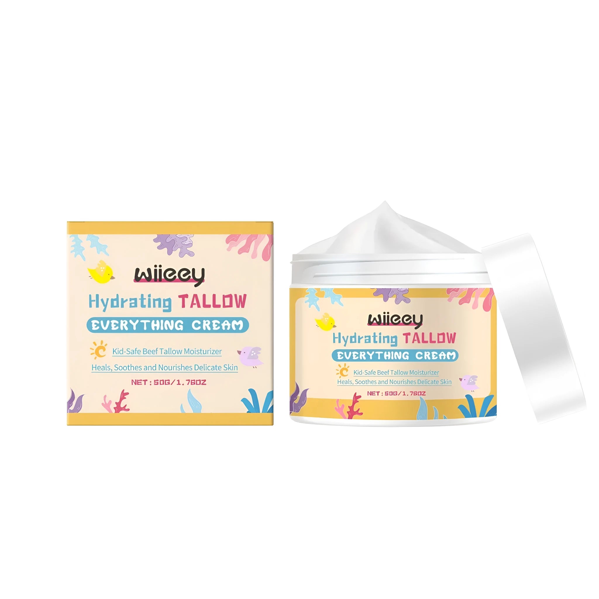 50g jar of hydrating tallow cream with shea butter on a plain background