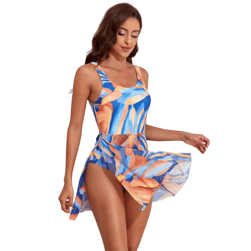 Women's single-shoulder one-piece swimsuit with slimming waist and floral digital print