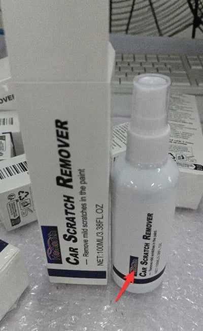 Car scratch repair spray bottle for DIY paint scratch removal and sealing.