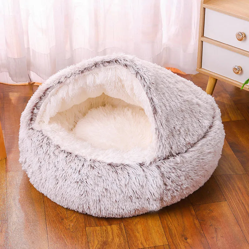 Waterproof semi-surrounded cloth dog kennel in a gradient colour, shown indoors.